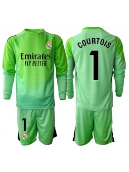 Billige Real Madrid Thibaut Courtois #1 Keeper Bortedraktsett Barn 2025-26 Langermet (+ Korte bukser)